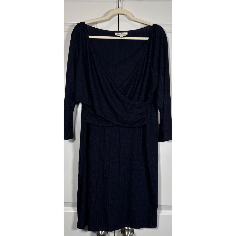 Jessica Simpson Womens Maternity Ribbed Wrap Dress Navy Blue Dolman Sleeve XL